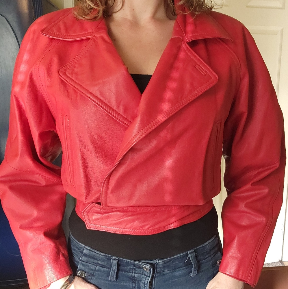 Wilson's Vintage 1980 Red leather cropped jacket